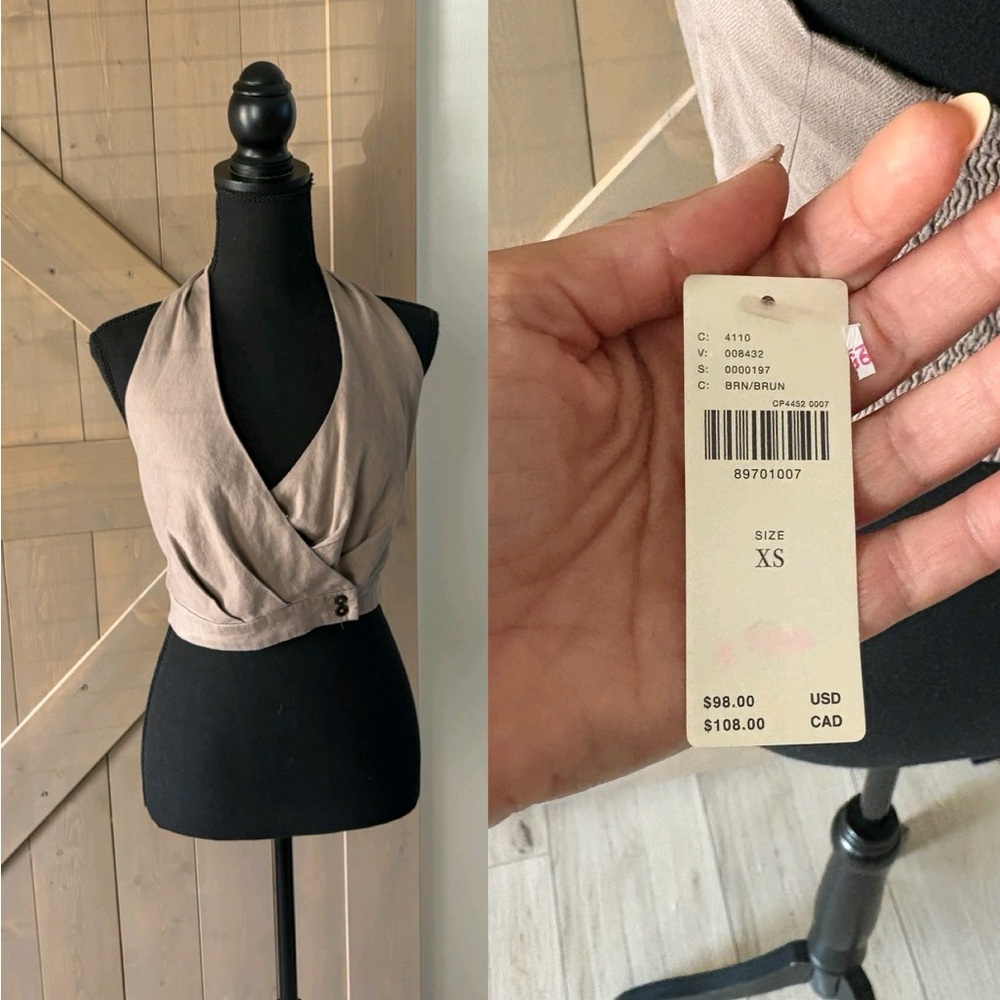 NWT Anthropologie Tan Halter Crop Top Size XS MSRP $98